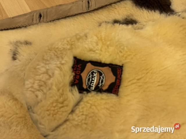 Kożuch damski S bezowy vintage z obszyciem skóra Częstochowa