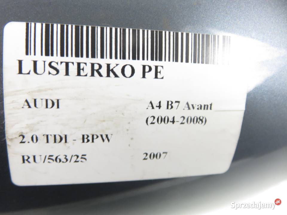LUSTERKO PRAWE AUDI A4 B7 LX7Z osobowe
