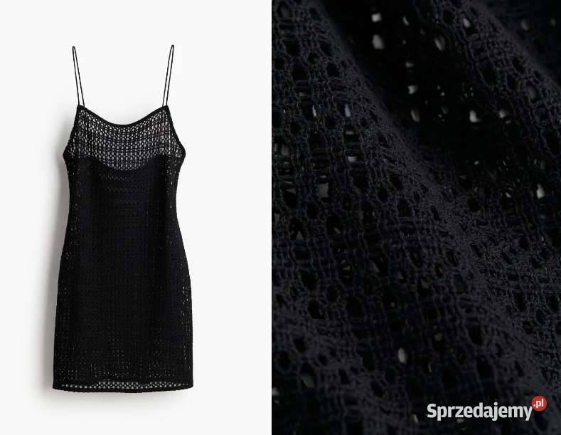 czarna sukienka o wyglądzie szydełkowej robótki H&M Toruń sprzedam