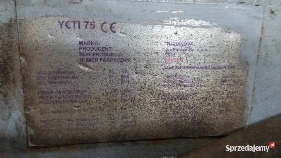 turbina wodna 950mm YETI 90 kW na 35m spadu Paczków