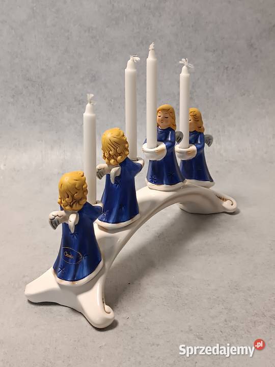 GOEBEL Figuralny Świecznik Cztery Anioły Porcelana i szkło