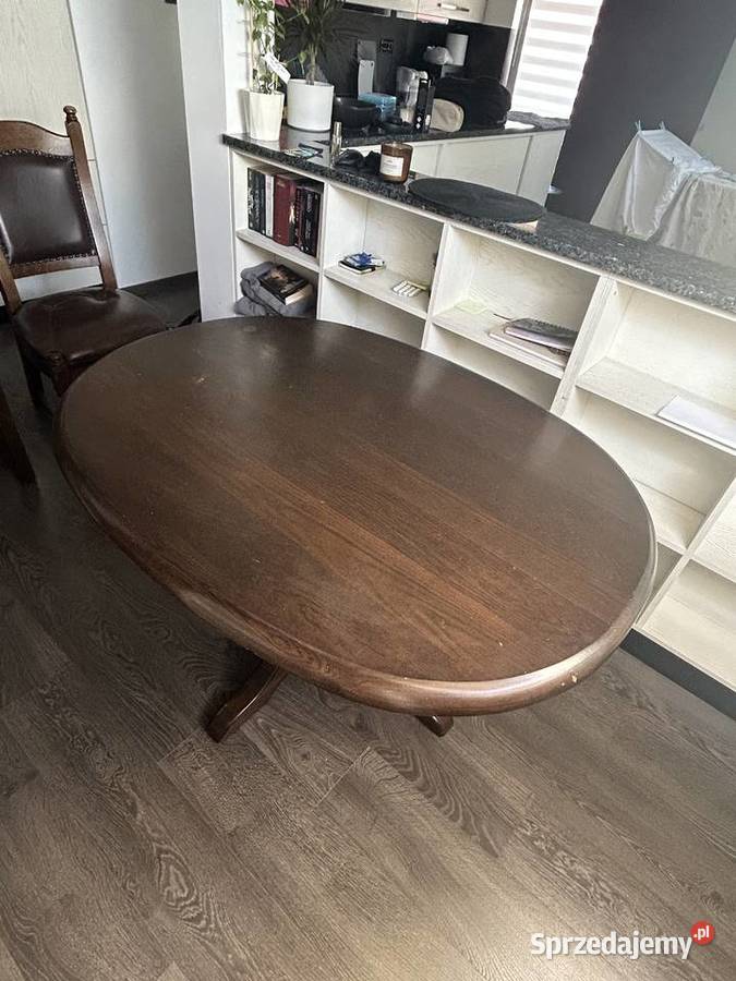 Dębowy ciężki stół 130x100 z 4 krzesłami Kraków sprzedam
