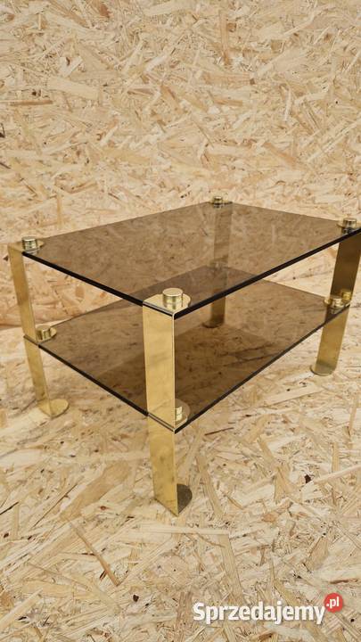 Stolik szklany z półka złote nóżki szafka pod