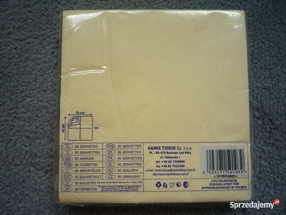 Serwetki papierowe Kremowe 20 sztuk Szczecin sprzedam