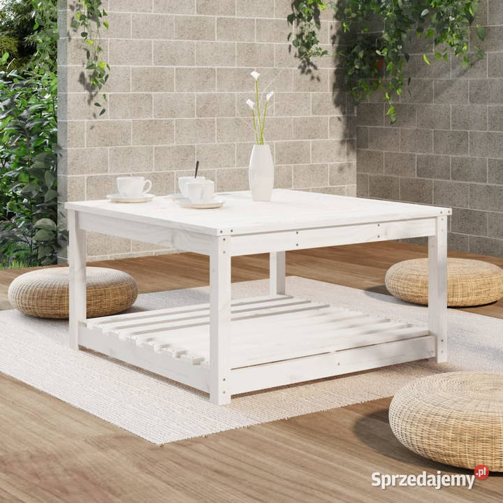 Stolik ogrodowy biały 825x825x45 lite drewno Warszawa