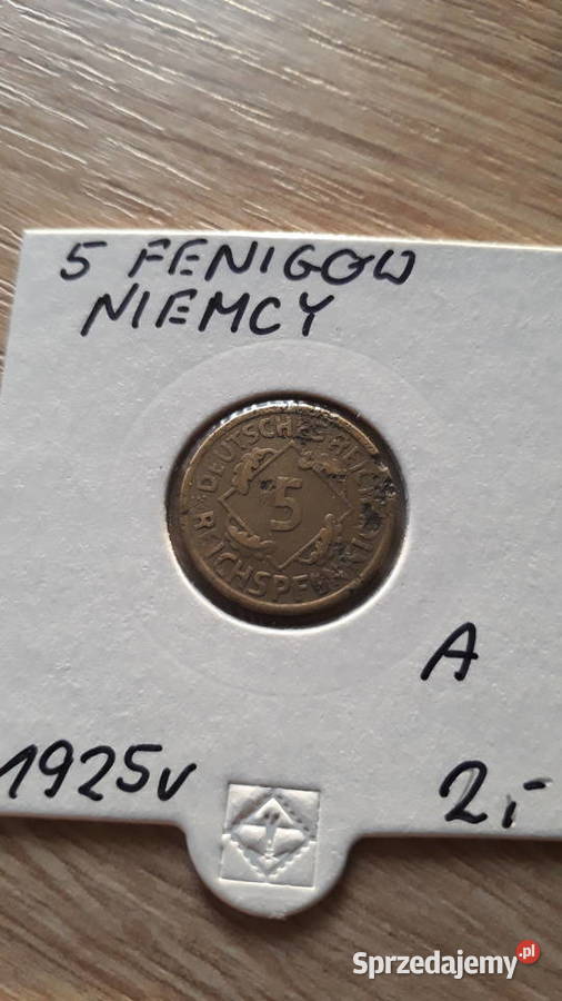 5 Fenigów Niemcy 1925 r men A Konin