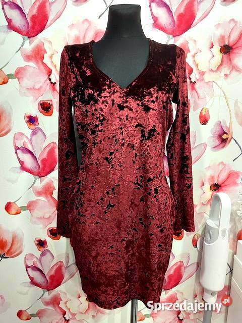 boohoo sukienka imprezowa bordo ala welur hit 40