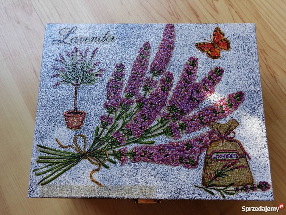 Drewniana ozdobna LAWENDA skrzyneczka na skarby Warszawa