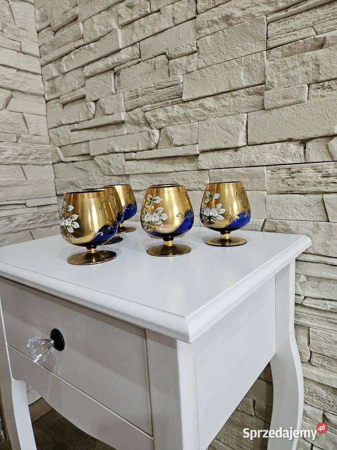Zabytkowy komplet kieliszków do koniaku cobalt Porcelana i szkło Kowal