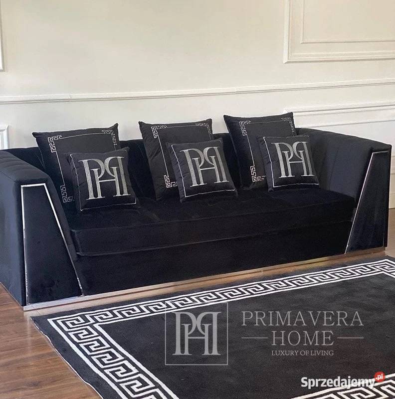 Ekskluzywna czarna sofa 3 osobowa aksamitna Warszawa