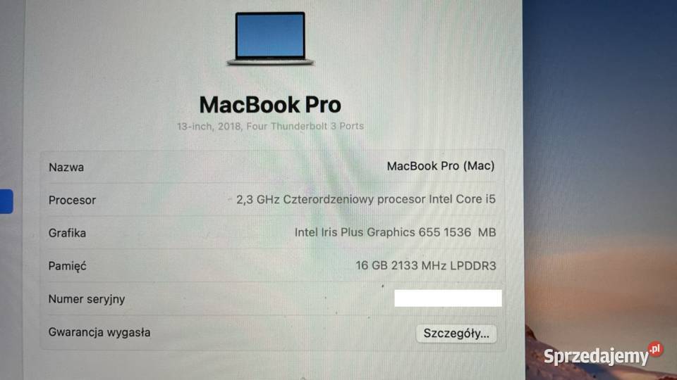 MacBook Pro 13 A1989 i5 RAM 16 GB SSD 256 GB Częstochowa