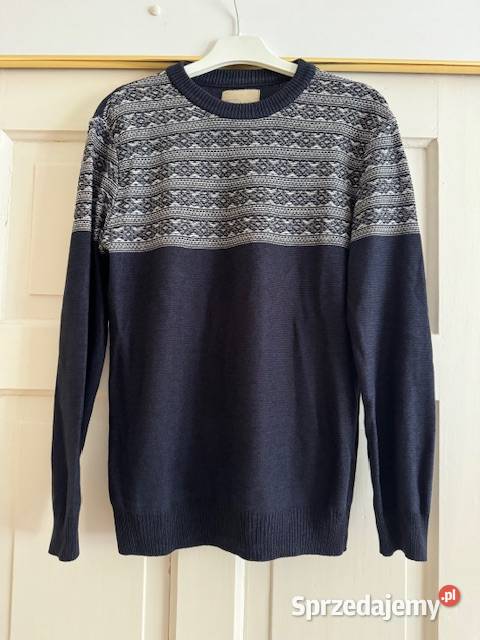 Sweter męski S Bershka granatowobiały we wzór z śląskie Częstochowa