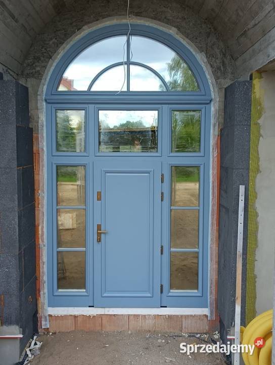 Drzwi Zewnętrzne Wejściowe Drewniane TURKUSOWE Ostrołęka
