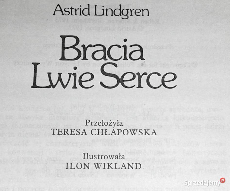 Bracia Lwie Serce Astrid Lindgren Pozostałe