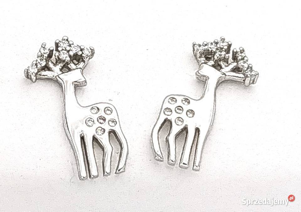 Kolczyki srebrne rodowane ŻYRAFKI na sztyftach srebrne