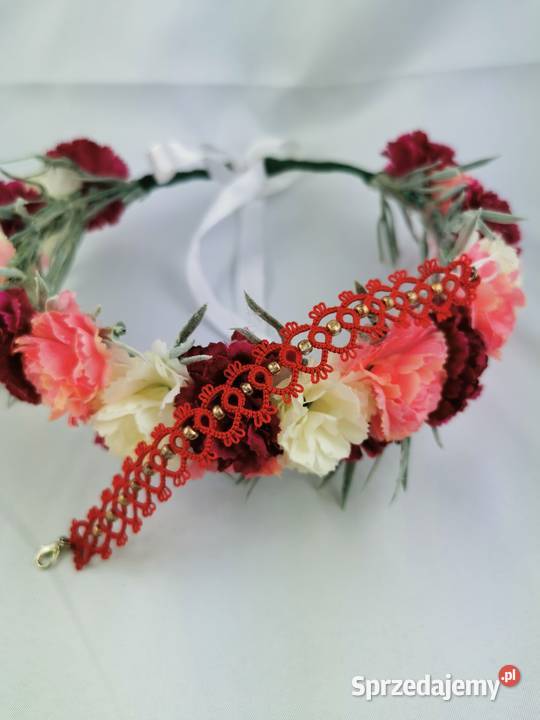 Bransoletka frywolitkowa Wiśniowa