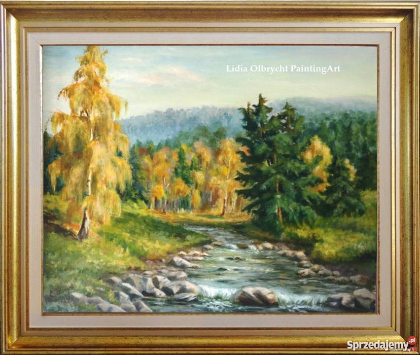 Pejzaż Jesień w Beskidach olej 62x72 LOlbrycht Nowy Sącz