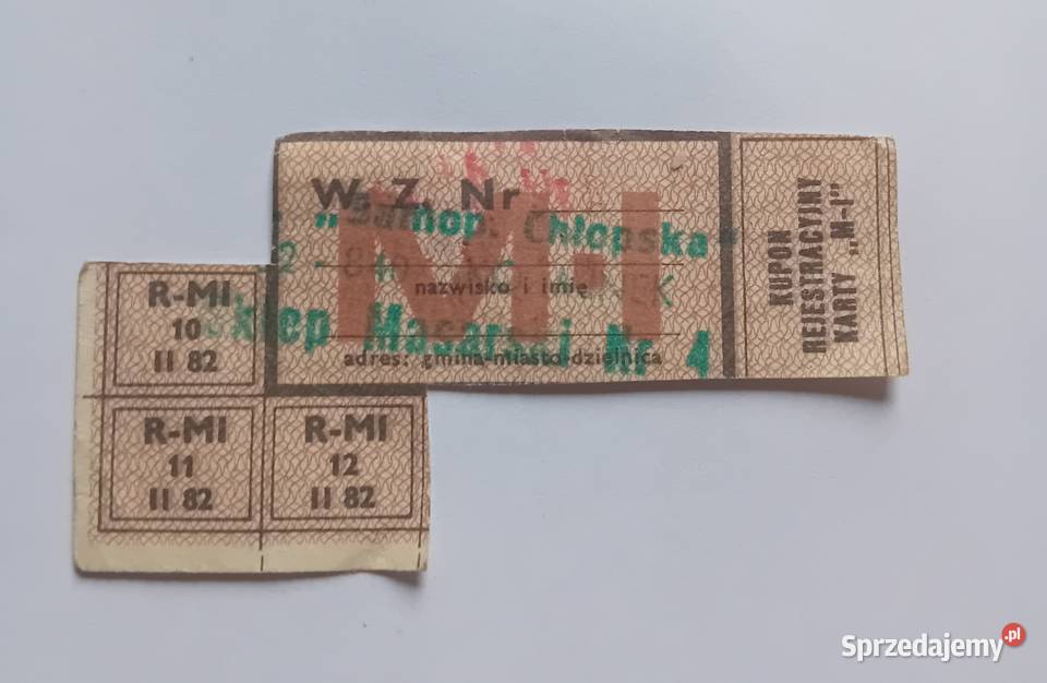 Kartka zaopatrzeniowa MI luty 1982 r Oryginał z Koźminek