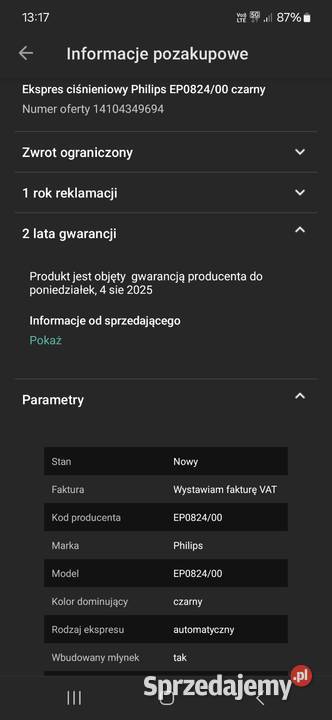 Ekspres ciśnieniowy Philips nowy sprzedam