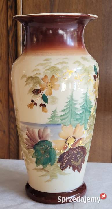 Secesyjny ręcznie malowany emalią opakowy wazon