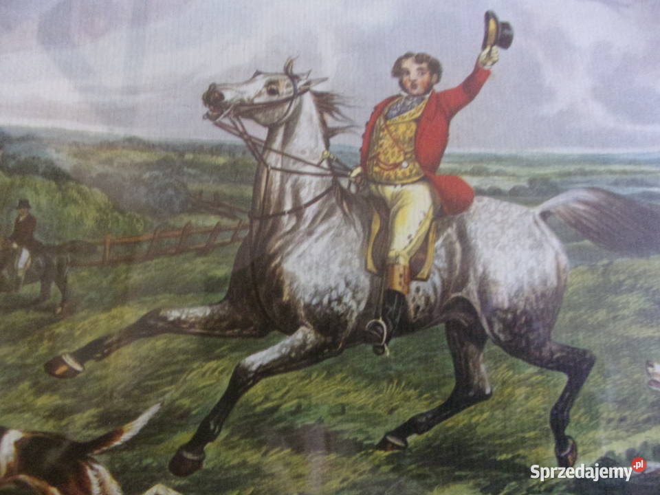 Ładny stary obraz w ramie drewno szybą Hrabia na