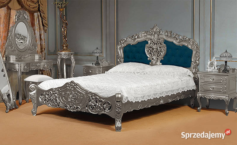 Nowe łóżko srebrne tapicer. 180x200 cm barok rokoko 78289t