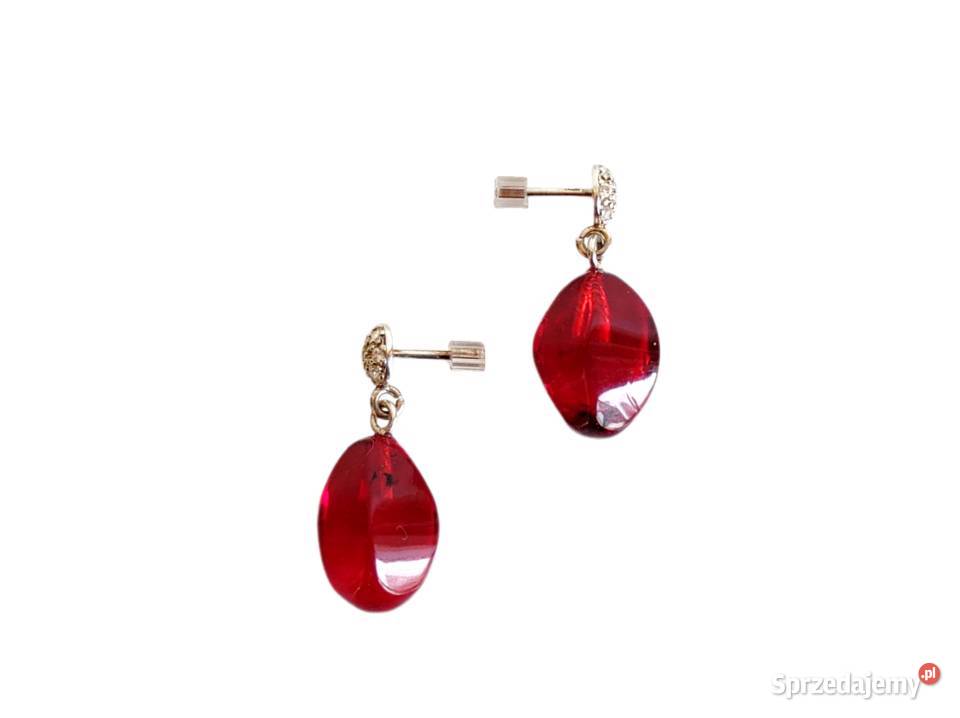 7566 CzerwonoMalinowe Bursztynowe Kolczyki opolskie Kędzierzyn-Koźle