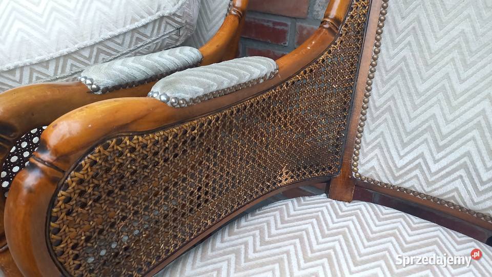 Fotel 2 orzechowy rattanowy z tapicerką beżową