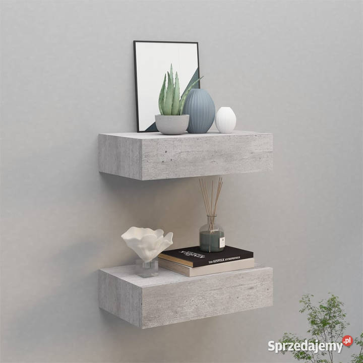 Półki ścienne z szufladą 2 szare 40x235x10 MDF mazowieckie Warszawa