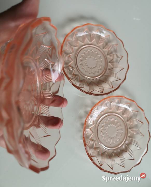 Talerzyki rosalinowe Art Deco vintage Porcelana i szkło Toruń