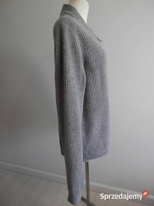 Sweter Wełniany Wełna Kaszmir Szary Rozpinany z Łomża