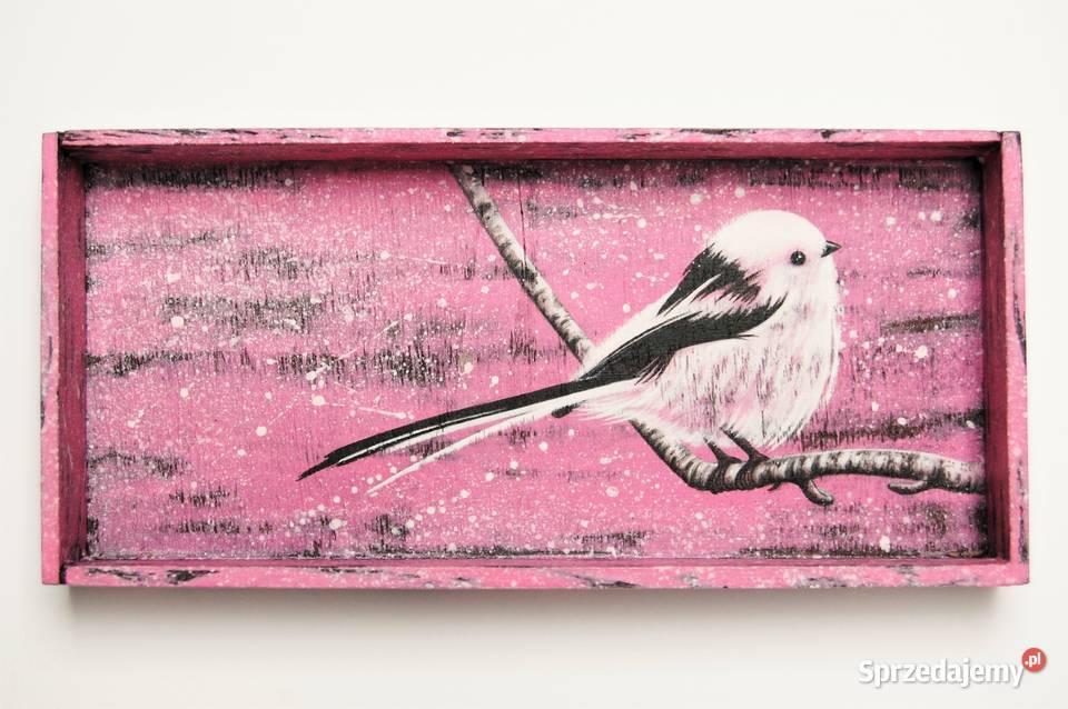Drewniana tacka malowana ptak raniuszek