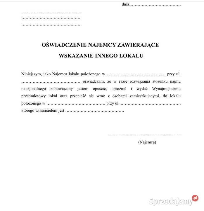 Oświadczenie do najmu okazjonalnego Poznań Akt