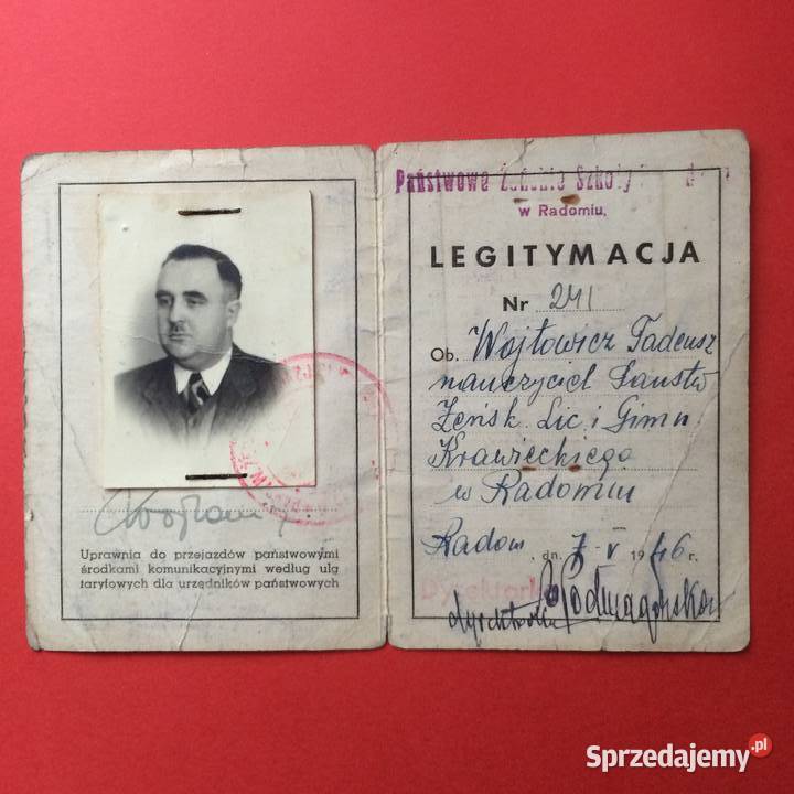 1872 Legitymacja Nauczyciela Wojtowicz Szczecin