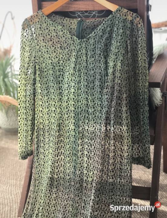 Sukienka neonowa vintage zielona z długim Warszawa