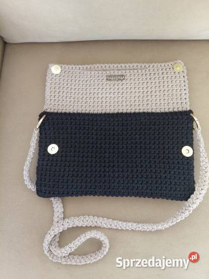 Torebka ze sznurka bawełnianego czarna z beżem Gostyń