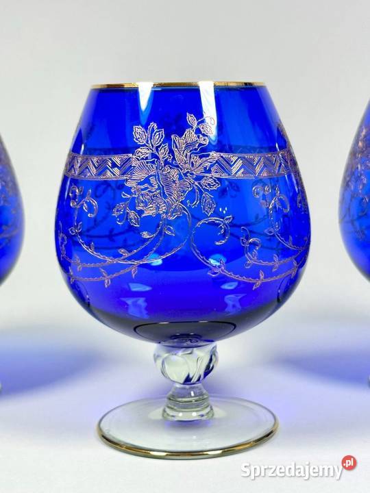 Przepiękne kobaltowe kieliszki Bohemia 1940 r Warszawa