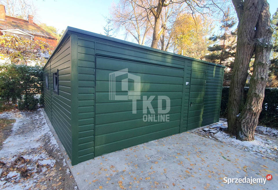 Garaż Blaszany 55x6 Brama drzwi 2x okno zielony blacha Olsztyn