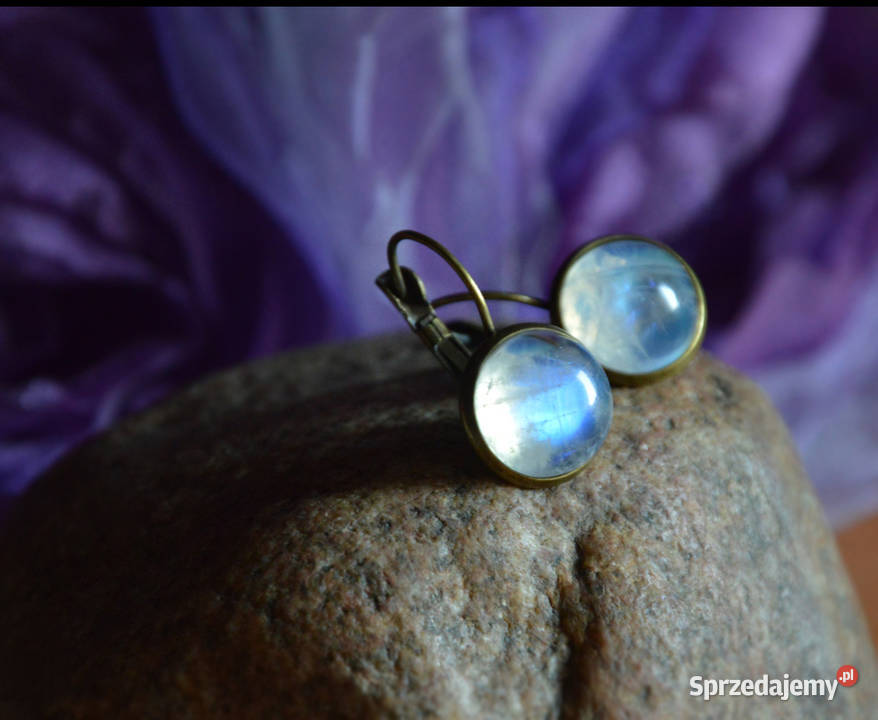 Kamień Księżycowy adularowy Kolczyki vintage