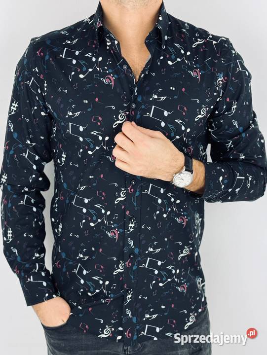 GIOVANNI PERA Koszula męska K016 czarna muzyczna Rozmiar M wielkopolskie Ostrów Wielkopolski