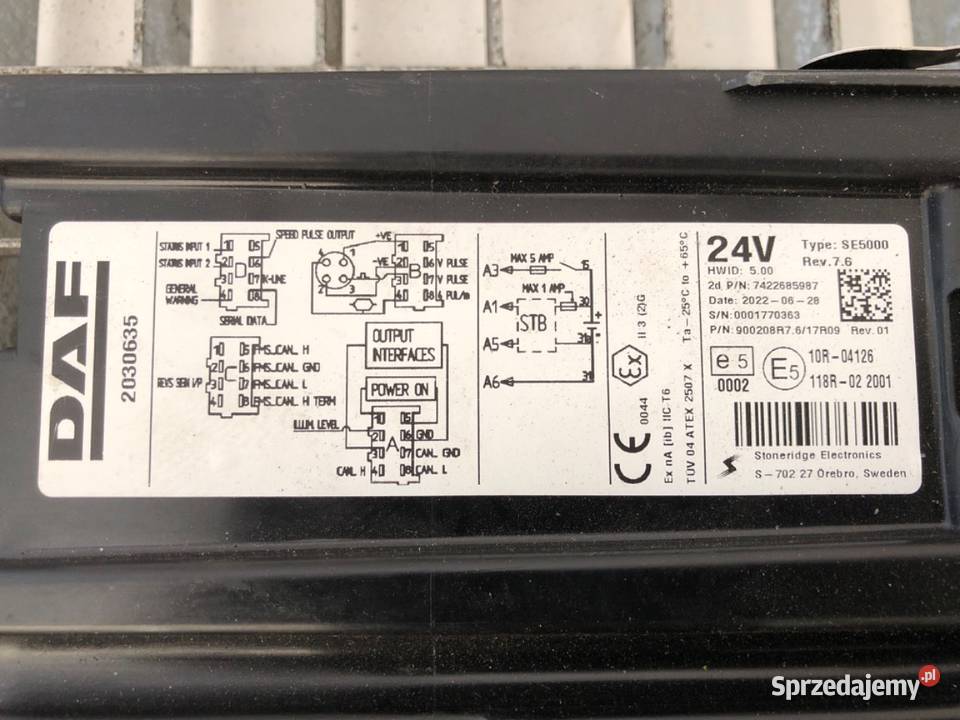 TACHOGRAF DAF XF 2030635 REJESTRATOR DROGI Tachografy sprzedam