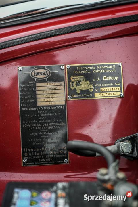 Hansa 1100 Cabriolet pełna renowacja Rok produkcji 1936 Motoryzacja Rybarzowice
