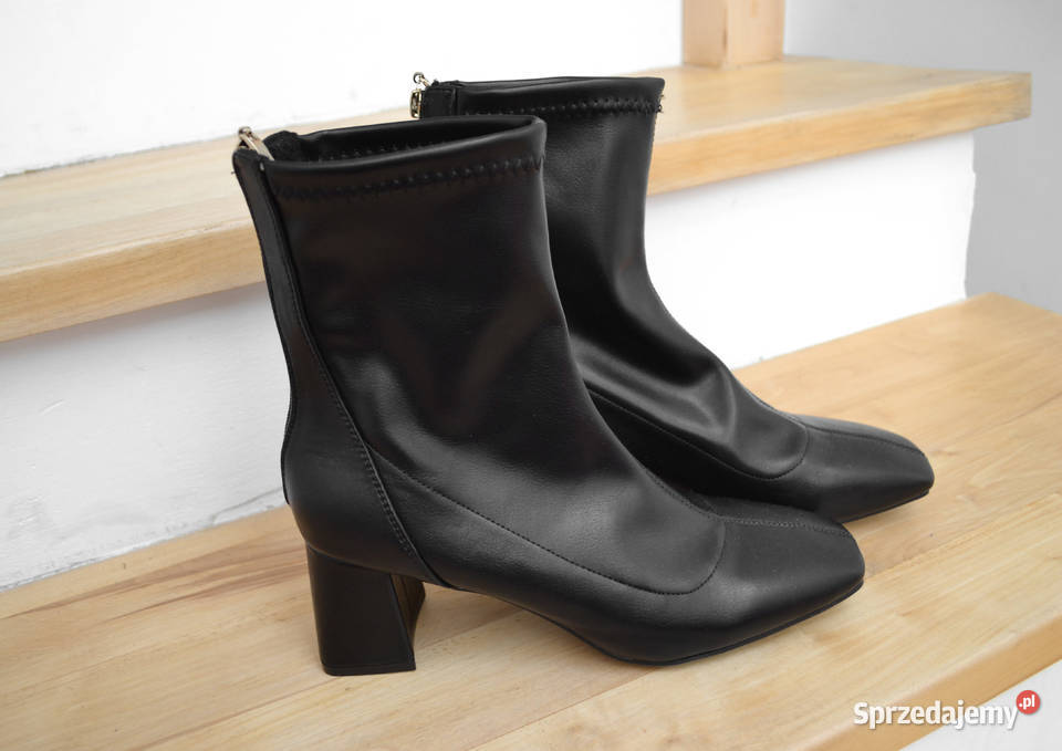 skórzane botki na klocku czarne buty na jesień mazowieckie Warszawa
