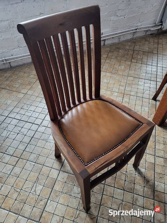 Krzesło drewniane z skórzanym siedziskiem Rybnik