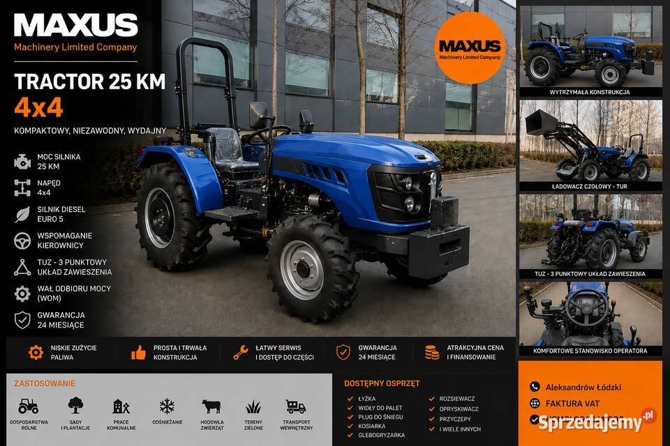 NOWY CIĄGNIK ROLNICZY MAXUS 25 4x4 Wspomaganie Aleksandrów Łódzki