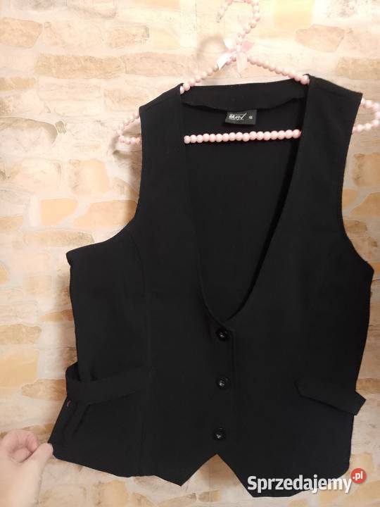 463XL Czarna żakietowa kamizelka garniturowa z Bez wzoru Moda i Styl
