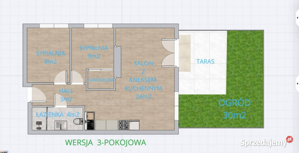 2 3pokojowe ogródek z tarasem MichałówReginów Liczba pokoi 2 Legionowo