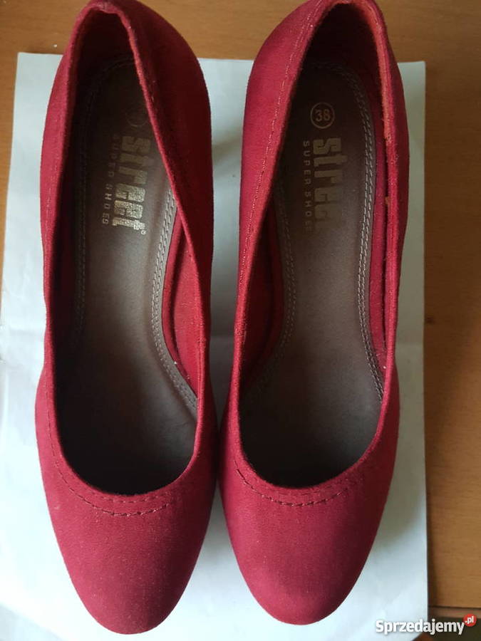 CZÓŁENKA bordowe buty na obcasie czerwone fuksja Złotniki