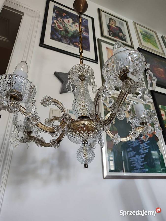 Lampa wisząca metal kryształ Czechosłowacja lata Legnica