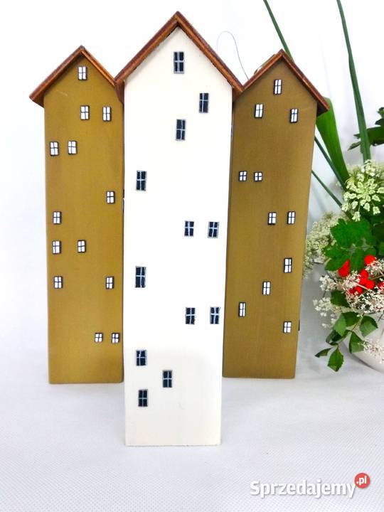 Dekoracyjne domki drewniane pastelowa uliczka zielony Wrocław